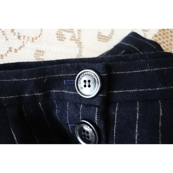 Vtg 00s Y2K Moschino Navy Blue Pinstripe Wool Button Trumpet Skirt IT 40 US 4 - Picture 4 of 6